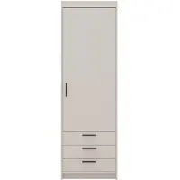 Beautysofa Drehtürenschrank ELENA 1D Beige Sand mit schwarze Griffe - Kleiderschrank 60 cm mit 3 Schubladen und glatten Tür