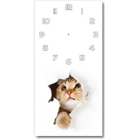 Tulup Wanduhr aus Glas – 30x60 cm - Glasbild - Glasuhr - Gehärtetes Glas -Katze