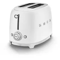 Smeg Edelstahl Toaster 2 Scheiben 6 Modi, Hochglanz, Auftaufunkton, 2 kurze Schlitze, für 2 Scheiben, 950,00 W, Auftauen, Rösten, Stopp - Weiß