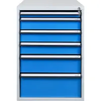 Proregal Schubladenbox mit 6 Schubladen für Werkbank Rhino| HxBxT 80x53x70cm | Traglast 60kg | Lichtgrau/Lichtblau