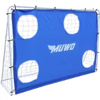 MUWO Fußballtor mit abnehmbarer Torwand, stabiler Stahlrahmen, wetterfest, leicht aufbaubar, inkl. Zielbereiche für Schusstraining blau | MW-380