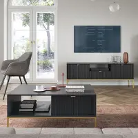 Lomadox Wohnmöbel Set schwarz, Fußgestell goldfarben, NEWCASTLE-160, 2-teilig inkl. Couchtisch