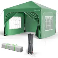 VOUNOT Pavillon 3x3m mit 4 Seitenteilen & 4 Sandsäcke, Pop Up Faltpavillon, Wasserdicht, Faltbar Gartenzelt Partyzelt, Grün
