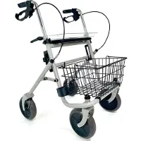 Trendmobil Rollator Silber mit Feststellbremse inkl. Korb, Gehstockhalterung und Tablett