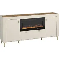 Mirjan 24 Sideboard Mossa 2D1S MO07 mit Kamin, Realistische LED-Flamme, Stilvoll Kollektion, Elegant Wohnzimmer (Farbe: Cashmere / Cashmere + Eiche Whisky)