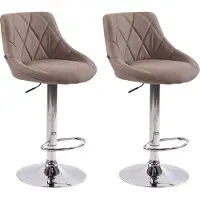 DELUKE 2er Set Barhocker FALON - Stoff Taupe 46x49x83 cm Silber | Barstuhl Mit Lehne Drehbar Tresenhocker Tresenstuhl Kneipenhocker Kneipenstuhl