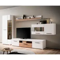 Lomadox Wohnwand inkl. Beleuchtung modern weiß mit Eiche SUTTON-61
