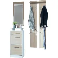 Vladon Garderobenset Garderobe Loret V2 Mini, Korpus in Weiß matt / Front in Eiche sägerau