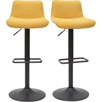 Miliboo - Barhocker höhenverstellbar und um 360° drehbar aus Stoff mit strukturiertem Samteffekt in Senfgelb und Metall (2er-Set) BOOST