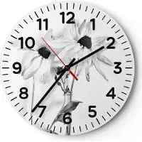 ARTTOR Wanduhr - Rund - Glasuhr - Verwelkt Blumen Monochrom - 30x30cm - Schleichendes Uhrwerk - Lautlos - zum Aufhängen bereit - Dekoration Modern - Wanddekoration aus Glas - C4AR30x30-4737