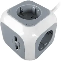 ORNO AE-13144(GS) Steckdosenleiste Cube Schuko, Ladegerät 2xUSB, 1,4 m H05VV-F 3x1,5 mm2 (Grau-Weiß)