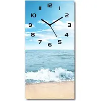 Tulup Wanduhr aus Glas – 30x60 cm - Glasbild - Glasuhr - Gehärtetes Glas -Strand und Meer