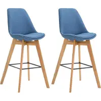 DELUKE 2er Set Barhocker GIKAR - Stoff Blau 48x56x112 cm | Barstuhl Mit Lehne Tresenhocker Tresenstuhl Kneipenhocker Kneipenstuhl