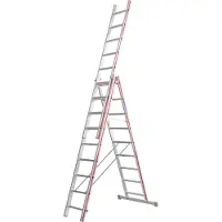 Hymer Allzweckleiter, dreiteilig, 3x9 Sprossen, senkr. Höhe 4,33 m, Reichhöhe 5,12 / 7,37 m, Gewicht 17,8 kg
