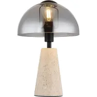 Globo Lighting LED Tischleuchte, Travertine Stein, Glas rauchfarben, H 31 cm