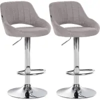 DELUKE 2er Set Barhocker SEGAD - Stoff Grau 47x48x85 cm Silber | Barstuhl Mit Lehne Tresenhocker Tresenstuhl Kneipenhocker Kneipenstuhl