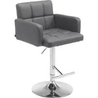 DELUKE Barhocker SUTUN - Kunstleder Grau 60x56x93 cm Silber | Barstuhl Höhenverstellbar Mit Lehne Drehbar Tresenhocker Tresenstuhl Kneipenhocker Kneipenstuhl