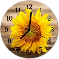 Tulup Glasuhr Wanduhr Küchenuhr Echt-Glas 30fi cm Sonnenblume gelb