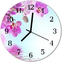 Tulup Glasuhr Wanduhr Küchenuhr Echt-Glas 30fi cm Orchidee violett
