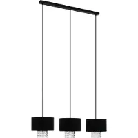 Eglo Hängelampe Sapuara, Pendelleuchte Esstisch, Deckenlampe hängend, Stahl in schwarz, Textil, Glas in schwarz, klar, E27 Fassung, L 124 cm