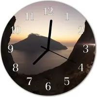 Tulup Glasuhr Wanduhr Küchenuhr Echt-Glas 30fi cm Ozean Berg schwarz