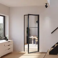 Inova Loft Glastür 830 x 2115 mm, DIN Rechts, Klarglas, Stahlrahmen schwarz, Komplettset inkl. Zarge und Griffstange