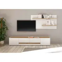 Empinio24 Wohnwand 300 cm Eiche Weiss 2-teilig Nr 15 BOSTON + Beleuchtung