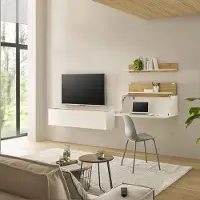 Lomadox Wohnwand weiß mit Eiche CRISP-61 modern 3-teilig mit Homeoffice-Lösung