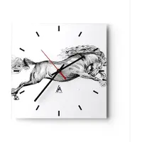 ARTTOR Wanduhr - Quadrat - Glasuhr - Pferd Zeichnung Bleistift - 40x40cm - Schleichendes Uhrwerk - Lautlos - zum Aufhängen bereit - Dekoration Modern - Wanddekoration aus Glas - C3AC40x40-4906
