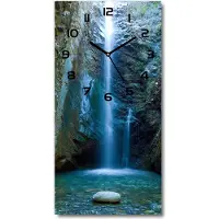 Tulup Wanduhr aus Glas – 30x60 cm - Glasbild - Glasuhr - Gehärtetes Glas -Wasserfall