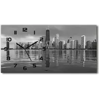 Tulup Wanduhr aus Glas – 60x30 cm - Glasbild - Glasuhr - Gehärtetes Glas - schwarze-zeiger - Chicago