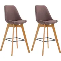 DELUKE 2er Set Barhocker GIKAR - Stoff Braun 48x56x112 cm | Barstuhl Mit Lehne Tresenhocker Tresenstuhl Kneipenhocker Kneipenstuhl
