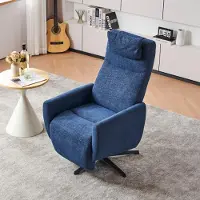 OKWISH Relaxsessel mit Liegefunktion,Liegestuhl garten mit Fußstütze,Polstersessel mit drehbarer Stillsessel,Posterstuhl Loungesessel für Wohnzimmer,Blau