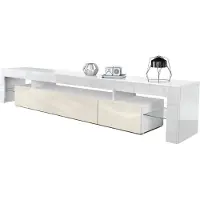 Vladon Lowboard Lima V2, Germany, TV-Kommode mit 2 Klappen, 1 offenem Fach und 2 Glasablagen, Weiß Hochglanz/Creme Hochglanz (189 x 38 x 35 cm)