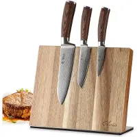 Wakoli EDIB 3er Damastmesserset I Holzbox I 8 - 17cm Klinge I mit Messerblock