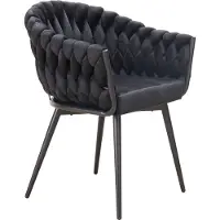 LC Home Esszimmerstuhl »Remy« Flechtoptik Samt schwarz Akzent Stuhl Landscape Armlehnstuhl Weavy Lounge Stuhl Designerstuhl