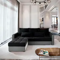 Masseno Ecksofa KOS PIK mit Schlaffunktion L-Form, Sofa mit Bettkasten, Wohnzimmersofa, Couch, Soffa, Bettsofa, Couchgarnitur- Schwarz, KRONOS 07 + PAROS 05