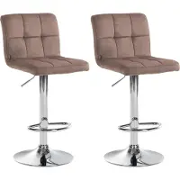 DELUKE 2er Set Barhocker REZAR - Samt Braun 46x47x94 cm Silber | Barstuhl Mit Lehne Tresenhocker Tresenstuhl Kneipenhocker Kneipenstuhl