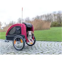 Markenlos Hunde-Fahrradanhänger M - Schwarz/Rot - Mit schützenden Mesh-Einsätzen