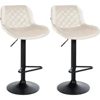 CLP Barhocker 2er Set, Barstuhl Kasson höhenverstellbar drehbar mit Rückenlehne creme Material Samt