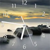 Wallario Design Wanduhr Mystische Felsen im Meer aus Echtglas, Größe 20 x 20 cm