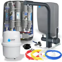 ARI Wasserfilter Set RO7 Slim mit 3-Wege Küchenarmatur Venom, 7-stufige Filtration, Osmoseanlage, Schwarz Chrom