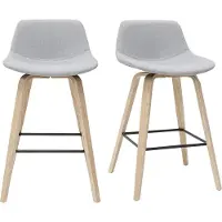 Miliboo - Barhocker skandinavisches Design hellgrau und Holz H65 cm (2er-Set) NONIE