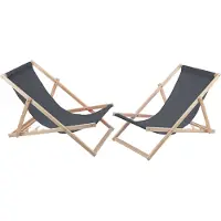 Woodok 2x Buchenholz Liegestühl Garten Grau Holzliegen ideal für Strand Balkon Terrasse