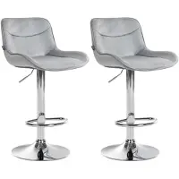 DELUKE Barhocker 2er Set TAMPA - Grau, Samt, Chrom | Barhocker mit Lehne Barstuhl Tresenhocker Tresenstuhl Kneipenhocker Kneipenstuhl