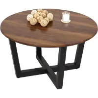 MCW Couchtisch MCW-M61, Beistelltisch Sofatisch, Massiv-Holz HPL Laminat Melamin Ø80cm, Sheesham Holz-Optik, dunkles Gestell