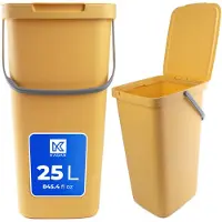 Kadax Abfallbehälter mit Deckel und Griff, Abfalleimer aus Plastik, Mülleimer für die Mülltrennung (Gelb, 25L)