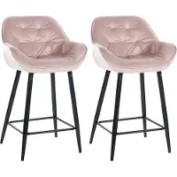 DELUKE 2er Set Barhocker KUTOR - Samt Pink 54x57.5x93.5 cm | Barstuhl Mit Lehne Tresenhocker Tresenstuhl Kneipenhocker Kneipenstuhl
