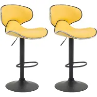 DELUKE 2er Set Barhocker FAMIR - Kunstleder Gelb 46x49x88 cm Schwarz | Barstuhl Mit Lehne Tresenhocker Tresenstuhl Kneipenhocker Kneipenstuhl