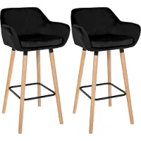 DELUKE 2er Set Barhocker MIRID - Samt Schwarz 55x46x99 cm | Barstuhl Mit Lehne Tresenhocker Tresenstuhl Kneipenhocker Kneipenstuhl